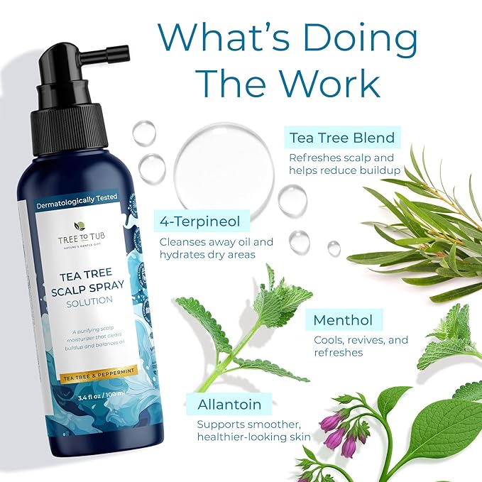 Tree To Tub Dry Scalp Spray - Intensive Scalp Moisturizer for Men & Women - Tea Tree Leave in Scalp Moisturizer for Dry Scalp, Full Spectrum Scalp Spray for Flaky Buildup & Excess Oil, Scalp Care