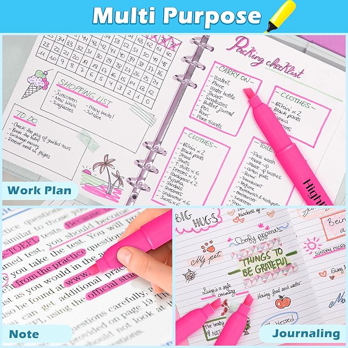 Duchong Highlighters, 30 Packs Pink Highlighter Bright Colors Bulk, Chisel Tip Dry-Quickly No Bleed Highlighter Markers for Adults Kids, Office Classroom Must Have, School Supplies for Teachers