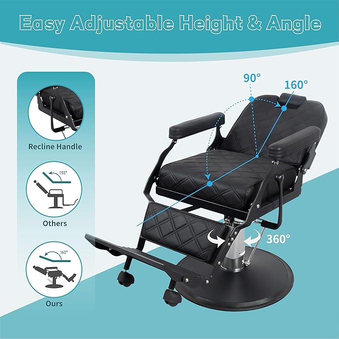 Barber Chair Hair Salon Chair,Heavy Duty 700 LBS, for Hair Stylist Barber Beauty Tattoo Massage(Black Black)