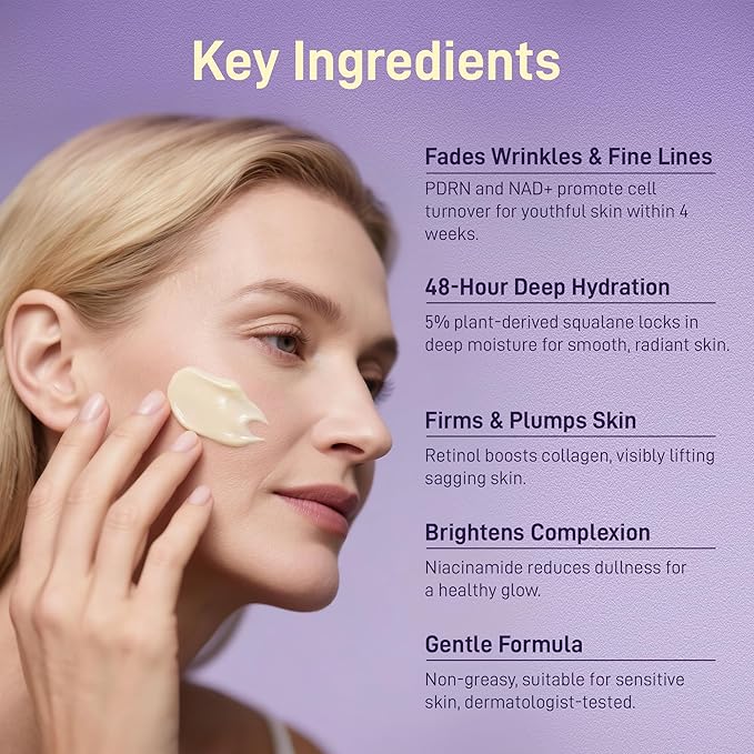 PDRN Anti-Aging Face Moisturizers Cream with 5% Squalane,100% Pure PDRN Salmon DNA,Hyaluronic Acid & B5, Firming, Hydrating, Moisturizing Repair Face & Neck Skinare Cream for All Skin,1.85 Fl Oz