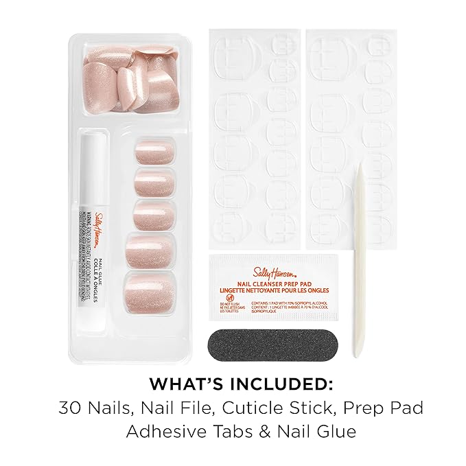 Sally Hansen Salon Effects Perfect Press-On Nails | Sq-oval Shape | Easy to Apply, Non-Damaging | 30 Nails, Nail Glue, Adhesive Tabs, File | Lost in the Frost