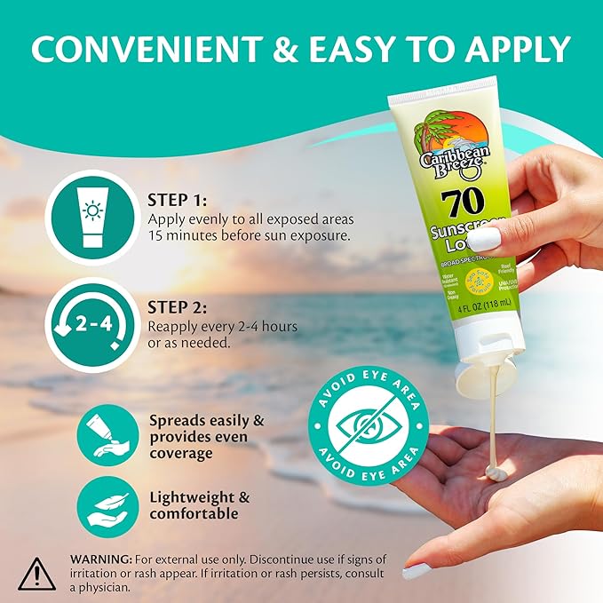 Reef Friendly Sunscreen SPF 70 Lotion, Mango Lime Scent Body Sunscreen Lotion, Rich in Anti Oxidants, Water Resistant Up to 80 Minutes, Broad Spectrum Body Lotion with Sunscreen, 4 oz, 2 Pack
