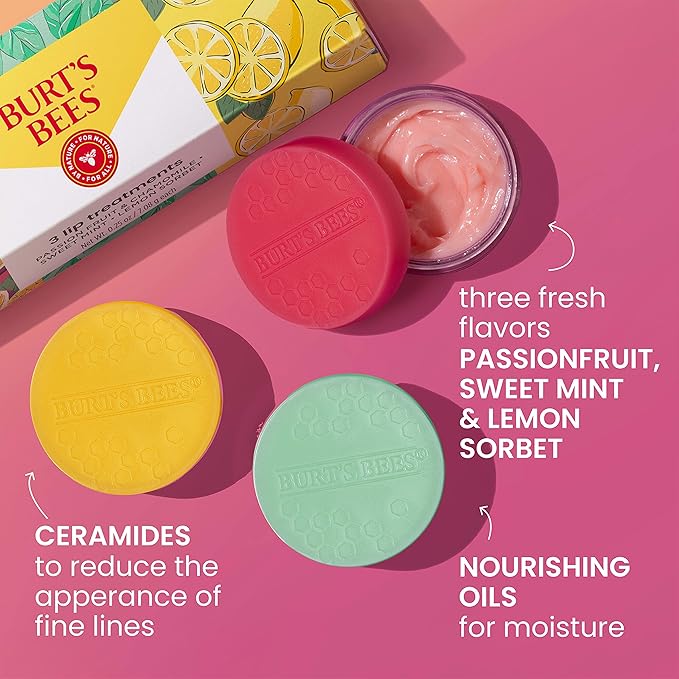 Burt's Bees Lip Mask Set- Overnight Intensive Treatment Revives & Nourishes for All Day Hydration, College Back to School Dorm Essentials, Passion Fruit & Chamomile, Sweet Mint & Lemon Sorbet
