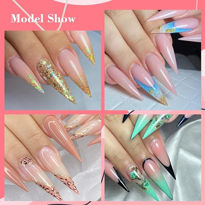 Clear Stiletto Nail Tips, No C Curve Medium Nail Tip for Acrylic Nails Professional, 550PCS Soft Gel Nail Tips Half Cover Stiletto Almond Fake Nails Extension for Salon Home DIY
