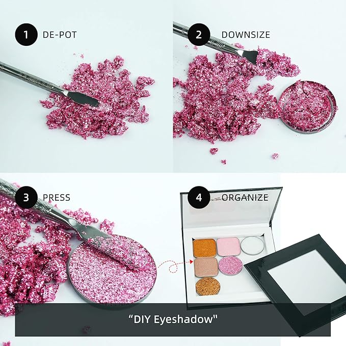 Small Empty Magnetic Makeup Palette with Mirror, Spatula, 20 Metal Stickers, Suitable for Eyeshadow Lipstick Blush Powder Highlighter and Contour (Black, Small)