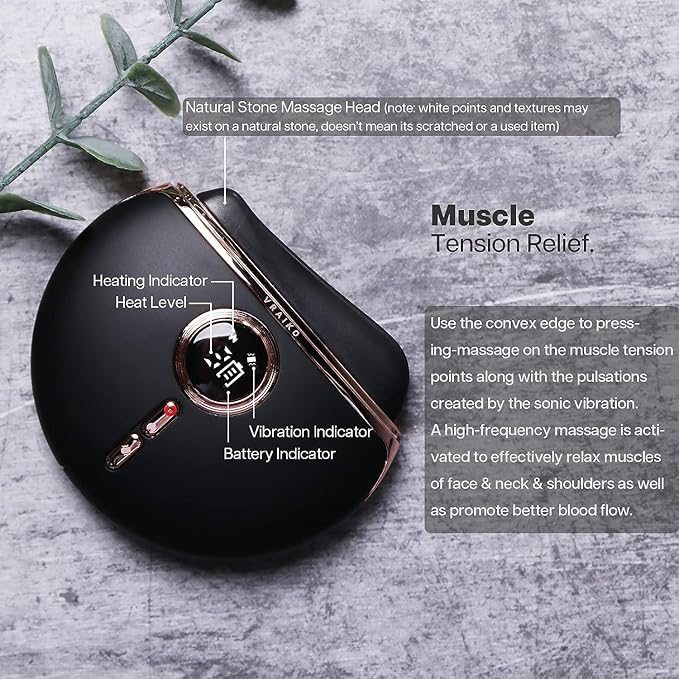 VRAIKO Eclipse Gua Sha Facial Tools, Electric Face Massager with 3-Level Heat & Vibration & 1000mAh Battery, Neck & Face Lift, Wrinkle and Puffiness Reduction