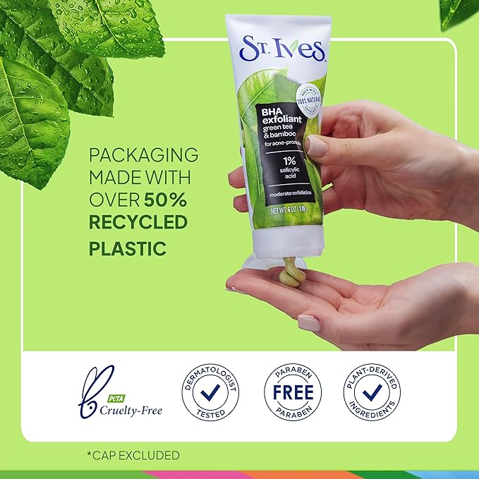 St. Ives Blackhead Clearing Face Scrub, Clears Blackheads & Unclogs Pores, Green Tea & Bamboo, Salicylic Acid Acne Treatment Facial Scrub, Moderate Exfoliator with Natural Exfoliants 6 oz, 6 Pack
