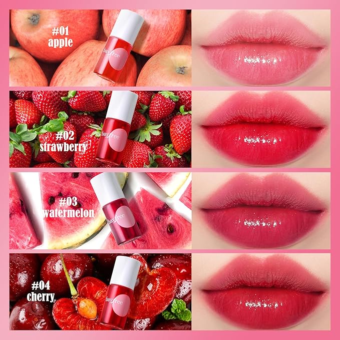 bayfree Lip Tint Stain Set, Korean Water Tint Lightweight Non-sticky, Waterproof Long Lasting Liquid Blush & Lip Stain, Transfer-Proof, Matte Finish Lip Color Makeup (fruit farm)