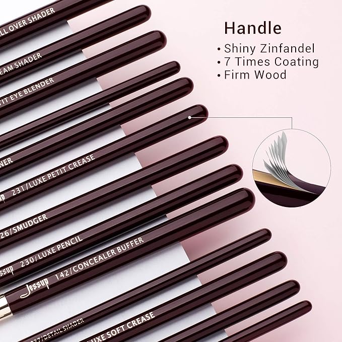 Jessup Professional Eye Makeup Brushes Set Natural-Synthetic 15pcs for Eyeshadow Blending Concealer Eyeliner Eyebrow, Zinfandel T284