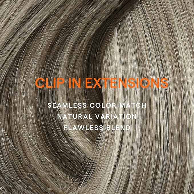 Full Shine Ombre Hair Extensions Clip in Human Hair Double Weft Ash Brown And Platinum Blonde 16 Inch Straight Seamless Clip in Hair Extensions for Volume Hair 7 Pcs 120 G