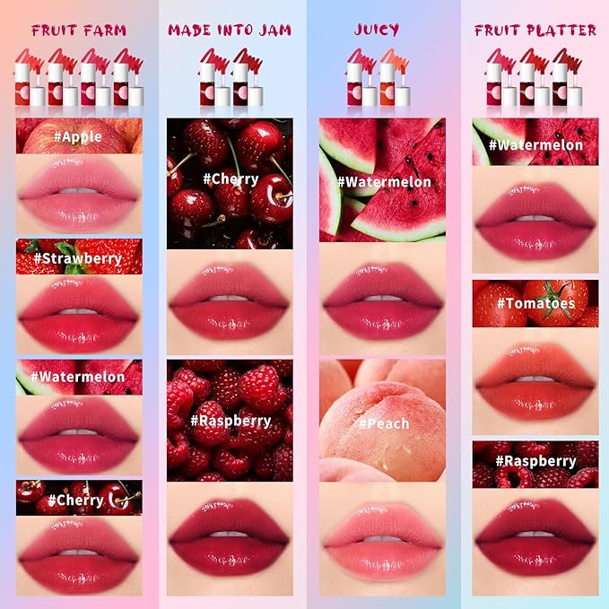 bayfree Lip Tint Stain Set, Korean Water Tint Lightweight Non-sticky, Waterproof Long Lasting Liquid Blush & Lip Stain, Transfer-Proof, Matte Finish Lip Color Makeup (fruit platter)
