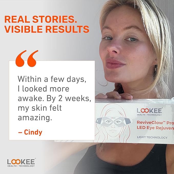 LOOKEE Under Eye Red Light Therapy Glasses - Premium 80 LEDs – Reduce Wrinkles, Dark Circles & Eye Bags, Boost Collagen & Anti-Aging in Just 3 Minutes a Day