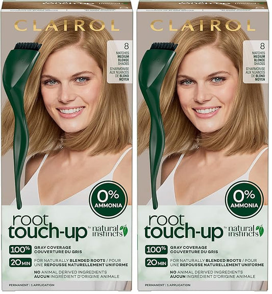 Clairol Root Touch-Up by Natural Instincts Permanent Hair Dye, 8 Medium Blonde Hair Color, Pack of 2