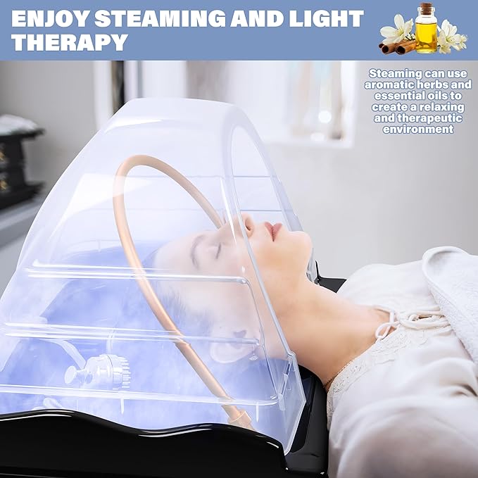 Head Spa Equipment with 60L Water Storage Tank, Warm Steam & Hair Wash Sink for Scalp Care and Relaxation (Head Spa Equipment-Black)