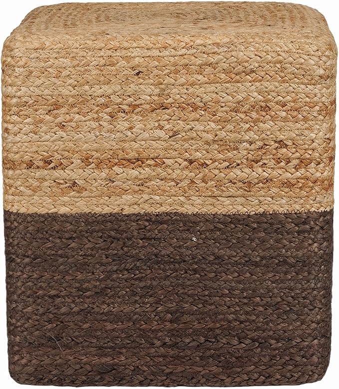 REDEARTH · Cube Pouf Foot Stool Ottoman - Jute Braided Pouffe Poof Accent Sitting Footrest for The Living Room, Bedroom, Nursery, Patio, Lounge - Set of 2 (14.5”x14.5”x16”; Natural Acorn)