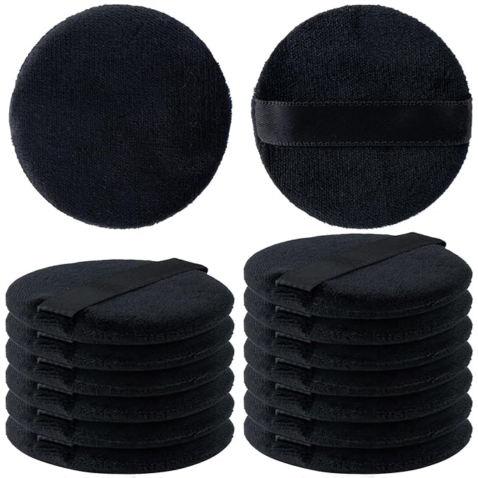 13 Pack 60mm Round Powder Puffs for Foundation Makeup Applicators, Soft Cotton Skin-Friendly Face Powder Sponge Velour Velet Puffs Pads for Cream Cosmetics- Black