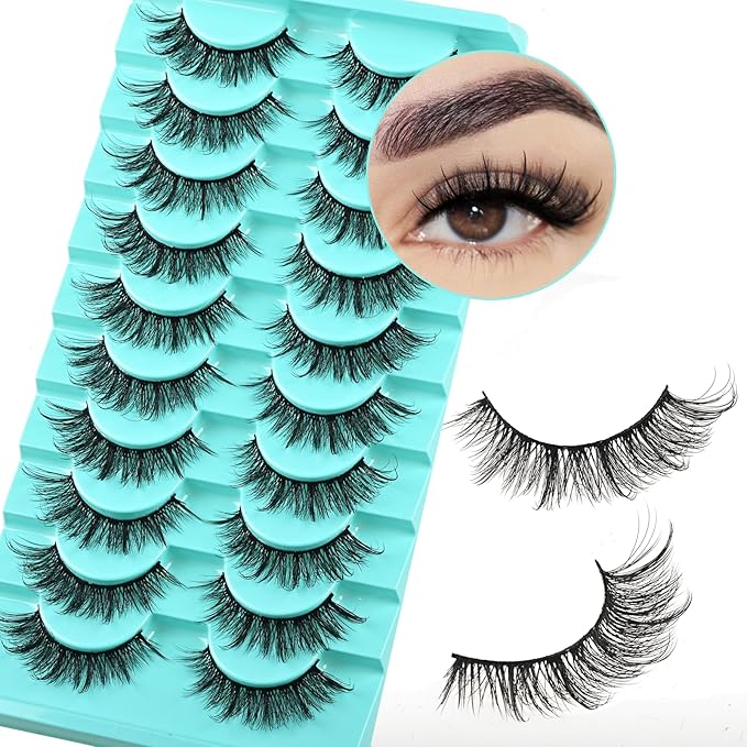 Mink Lashes Wispy Eyelashes Natural Fake Lash Pack Fluffy Lashes False Short Strips Eyelash 3D Cat Eye Pestañas Cluster Set that Looks Like Extensions for Daily Makeup (Hybrid+Wispy Lash)