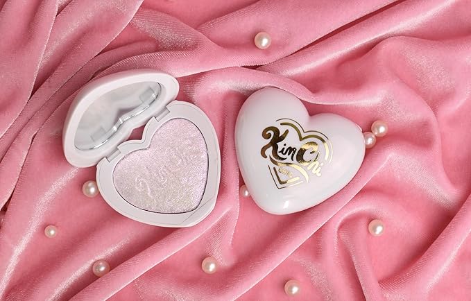 KimChi Chic Pearl Gone Wild Highlighter - Pressed Shimmer Powder for Face & Body, Iridescent Glow, with Mirror, Cruelty Free, Dream Pink Iridescent 0.32oz
