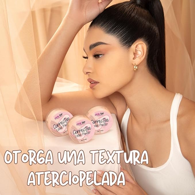 Pink Up | Corrective Loose Powder for Face | Mattifies and brightens without drying | Evens skin tone for all complexions | Baking Powder | Setting Powder | Warm | 8g | Model PKPT302
