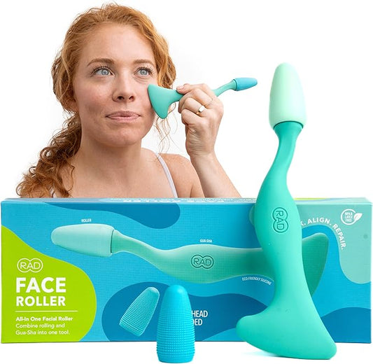 RAD Facial Roller - 2-in-1 Jade Roller & Gua Sha Tool, Silicone Handle, Skin Care, Rolling & Scraping Massage Therapy