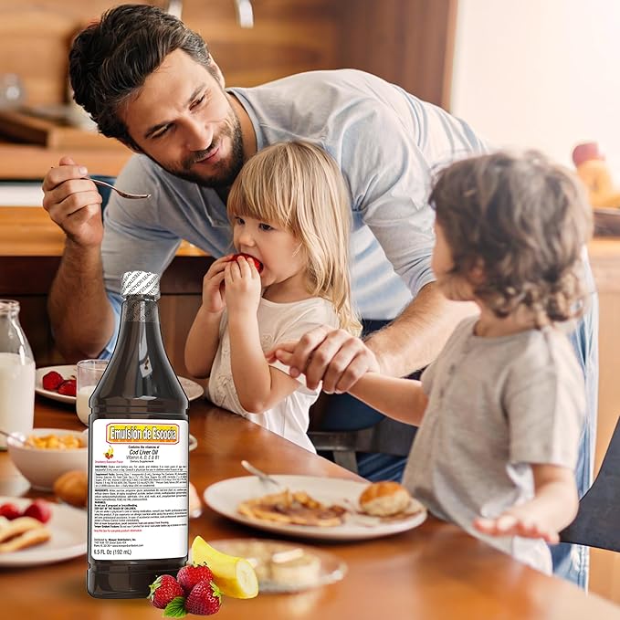 Emulsion de Escocia Strawberry Banana Flavor with Vitamins and Cod Liver Oil for Kids and Adults | Pleasant Taste | Immune and General Health Support | 6.5 Oz | 3-Pack