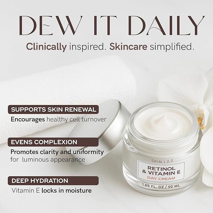 Retinol & Vitamin E Face Moisturizer - Dermatologist Tested, Hydrating, Restores Sun-Damaged Skin, Anti-Aging - Reduces Acne Scars, Clean Beauty, Cruelty-Free Korean Skincare - 1.69 Fl oz