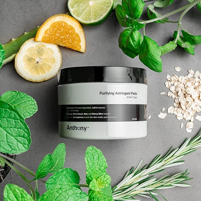 Anthony Glycolic Facial Cleanser, Normal to Oily Skin, 16 Fl Oz Purifying Astringent Toner Pads, 60 Count