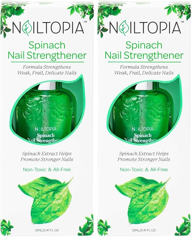 Nailtopia Spinach Nail Strengthener - Revitalizing Nail Strengthener Treatment for Stronger Nails - Growth Serum for Damaged, Thin, Cracked Nails - Vitamin Infused, Bio Sourced, and Vegan - 0.41 oz