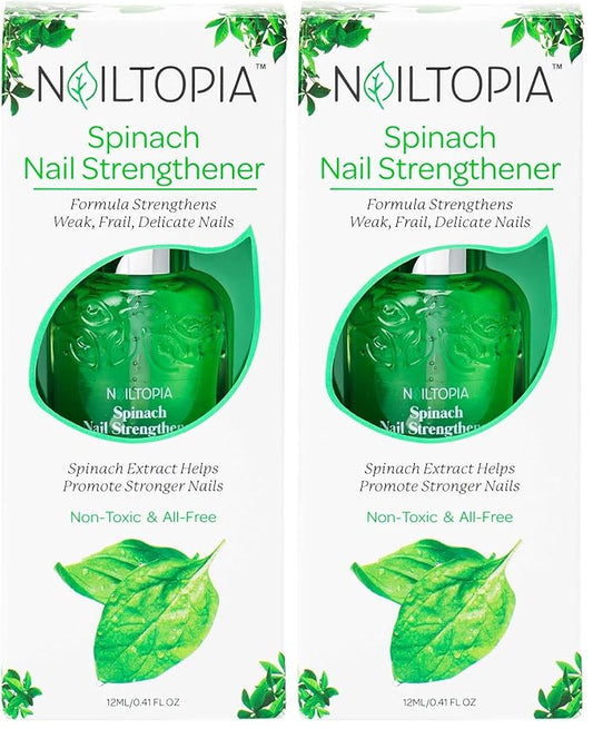 Nailtopia Spinach Nail Strengthener - Revitalizing Nail Strengthener Treatment for Stronger Nails - Growth Serum for Damaged, Thin, Cracked Nails - Vitamin Infused, Bio Sourced, and Vegan - 0.41 oz