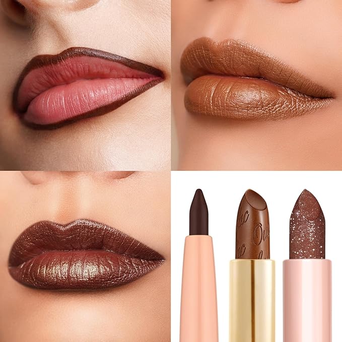 Oulac Lipstick & Lipliner Set 3PCS High Impact Lipcolor with Moisturizing Formula, Vegan Beauty, Full-Coverage Lip Color, Gift Lipstick for Women, 03+08+D06
