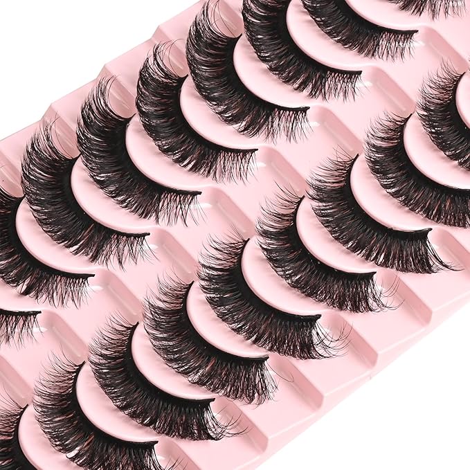 FARRED Cat Eye Lashes Mink Eyelashes Strips Natural Fluffy Russian Strip Eyelash Extension Looking Wispy Full Volume Fox Lash CC Curl Dramatic Short 8mm-15mm Pestañas Postizas for Women