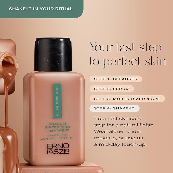 Erno Laszlo Shake-It Tinted Skincare Treatment, Medium Face Tint for Warmer Complexions, Beautiful Skin Tone, Controls Oil, Natural Matte Finish (3 Fl Oz)