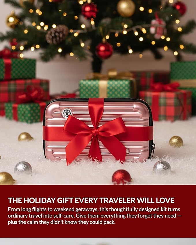 Essence Travel Amenity Kit - Compact Wellness Organizer with 5 Nasal Diffusers + 9 Traveler Comfort Essentials for Flights, Hotels & Adventures - Wearable Aromatherapy Self-Care On the Go