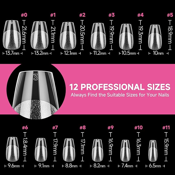UNA GELLA Short Coffin Nail Tips, 312pcs Short Coffin Gel Nails Tips Pre-shape Half Matte Fake Nails 12 Sizes Full Cover Press on Nails for Acrylic Nail Extension DIY Salon at Home