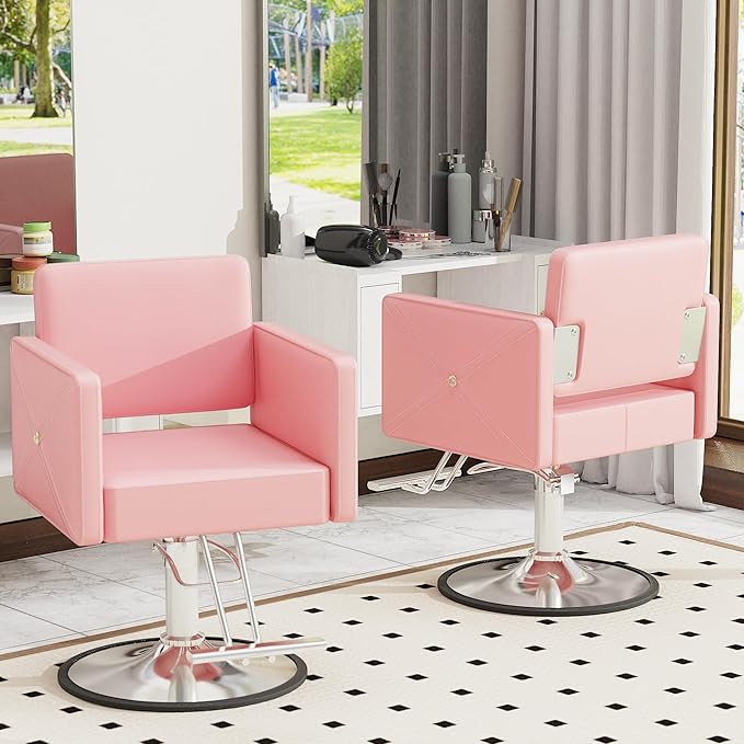 Barber Salon Chairs for Hair Stylist, Height Adjustable Hydraulic Salon Chair, 360 Degrees Rotation, Multi-Function Shampoo Chair for Home Barbershop, Pink