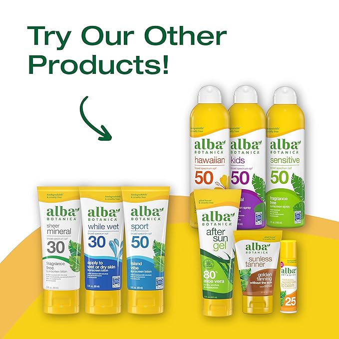 Alba Botanica Sunscreen for Face, Fragrance-Free Sheer Mineral Face Sunscreen Lotion, Broad Spectrum SPF 50, Water Resistant and Biodegradable, 2 fl. oz. Bottle