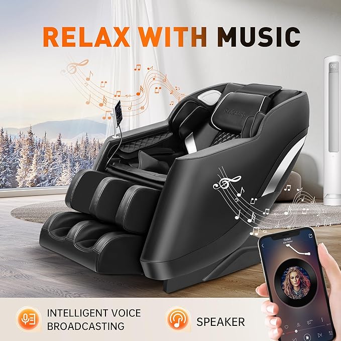 Redcamp Massage Chair Full Body: with 8-Point Fixed Nodes, Zero Gravity, Waist & Leg Heating, Airbag Massage, Bluetooth Music, LED Remote, Foot Rollers, Auto Programs, Adjustable Calf