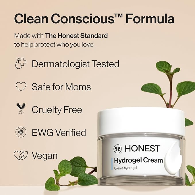 Honest Beauty Mini Hydrogel Cream with Hyaluronic Acid | Lightweight, Moisturizing Water Cream | Gentle for Sensitive Skin, Fragrance Free, Vegan | Travel Size, .57 fl oz