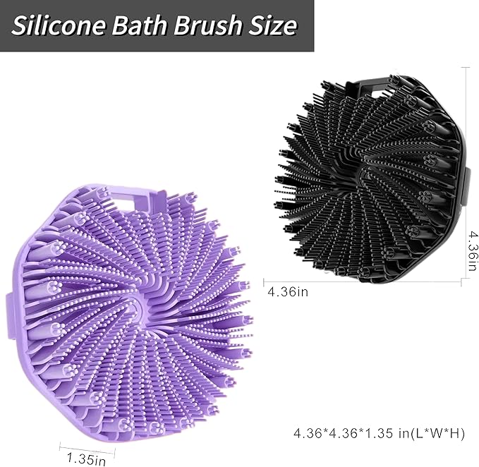 2Pcs Silicone Body Scrubber,Exfoliating Body Scrubbers for use in Shower,Silicone Body Brush for Showering and Anti-Slippery Handles for All Skin Types,Eco Friendly Shower Scrubber for Body (Black)