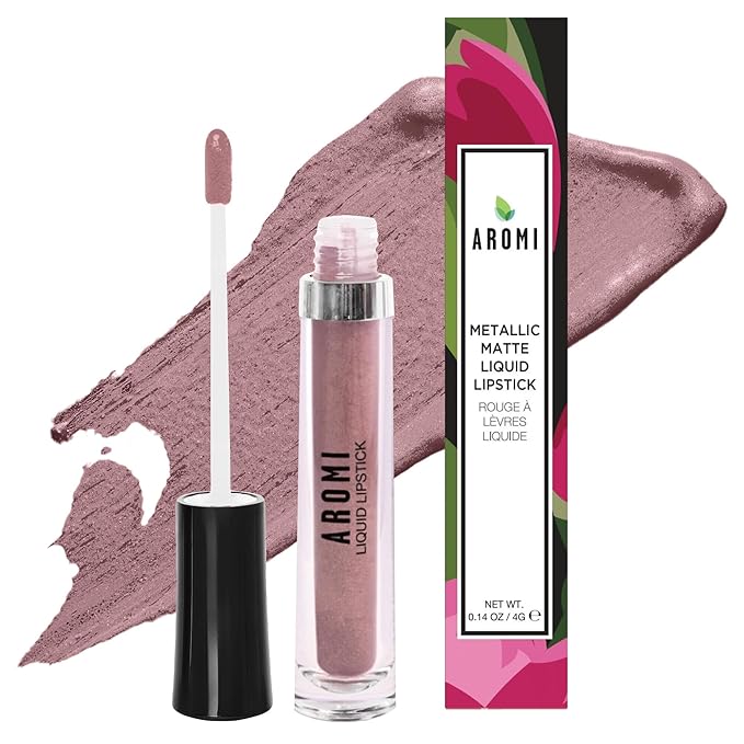 Aromi Metallic Liquid Lipstick | Light Brown Nude Lip Color for Women, Long-lasting, Shimmery Finish, Vegan (Brown Sugar)