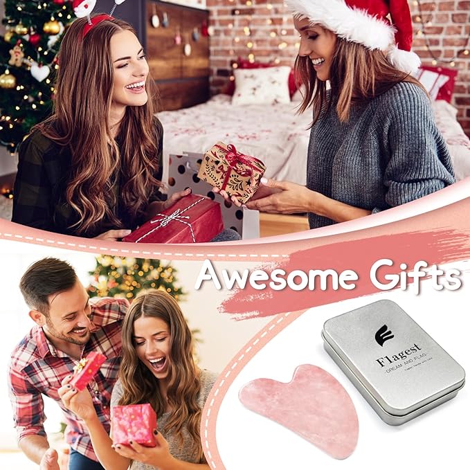 Gua Sha Rose Quartz Massage Tool, Facial Tool for Scraping and SPA Acupuncture Therapy, Heart Shape Trigger Point Treatment on Face (Rose Quartz)