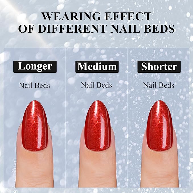 Cat Eye Press on Nails Short - Jofay Fashion 5 Styles Valentines Red Short Almond False Nails with Cherry Glaze Glitter Designs, Acrylic False Nails Reusable Full Cover Stick on Fake Nails, 32 Sizes