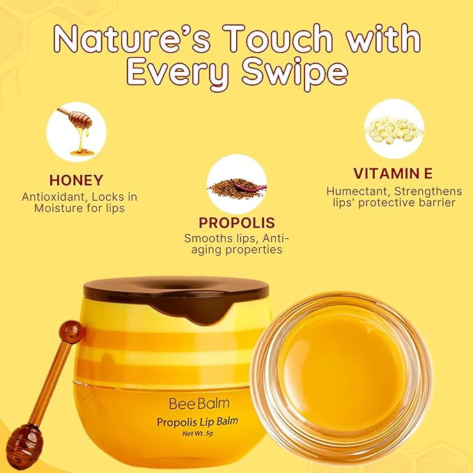 Original My Bee Balm Lip Balm - Propolis Hydrating Balm Honey Pot for Dry, Chapped & Cracked Lips with Propolis, Honey & Vitamin E - Soften, Smooth & Reduce Lip Lines (Pack of 2)