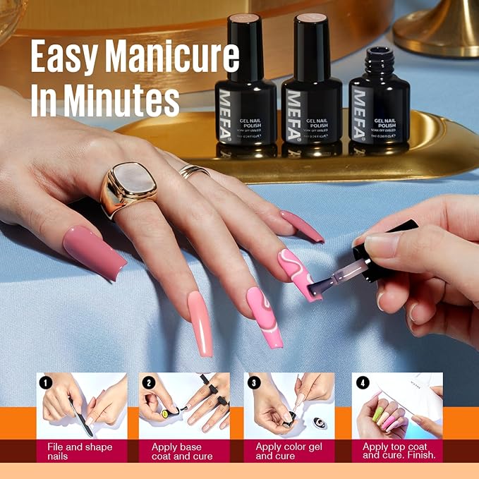 MEFA Fall Gel Nail Polish Set, 32 Colors Burgundy Red Gel Polish Set Champagne Gold Glitter Nail Polish Soak Off Dark Red Purple Shimmer Nude Brown Gel Nail Gifts for Women Girl DIY Salon