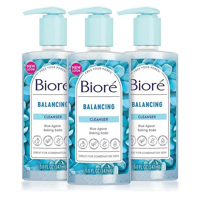 Bioré Balancing Face Wash, Cleanser For Combination Skin, PH Balanced Face Cleanser, Vegan, Cruelty Free 6.77 Oz, Pack of 3