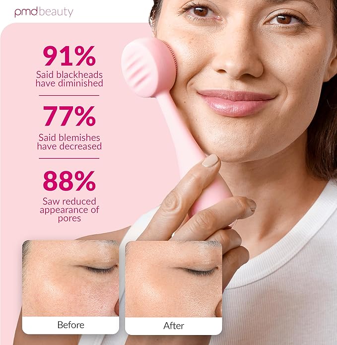 PMD Beauty: Electric Facial Cleansing Brush - Smart Facial Device with Silicone Brush & Anti-Aging Massager, Blush