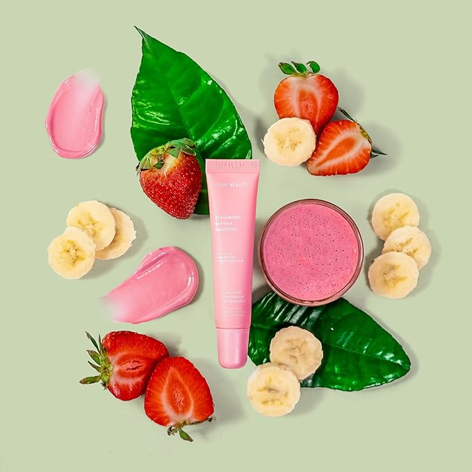 ESW Beauty Strawberry Banana Smoothie Lip Treatment - Soft Pink Nude Tint with Shea Butter, Hyaluronic Acid, Strawberry & Banana for Intense Hydration & Dryness Prevention
