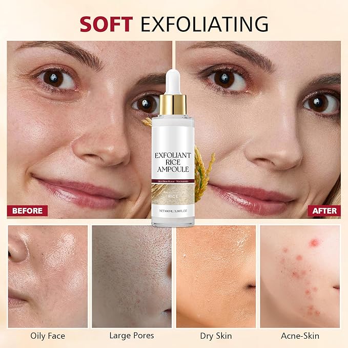 2PCS Rice Exfoliating Ampoule Set – Black & White Rice Brightening Duo for Glowing Skin | Gentle Peel + Pore Minimizing & Deep Hydration