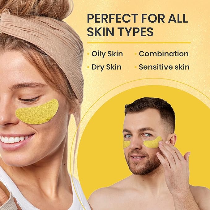 24k Gold Under Eye Patches for Puffy Eyes (7 Pairs) – Gold Foil Under Eye Masks for Dark Circle with Betaine, Hyaluronic Acid – Skincare Eye Bags Patches Treatment for Men & Women
