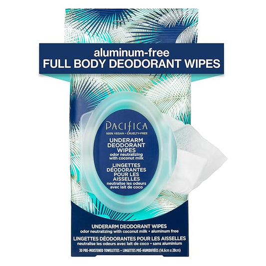 Pacifica Beauty Coconut Milk & Essential Oils Underarm Deodorant Wipes, Helps Remove Odor, Aluminum-Free, Vegan & Cruelty-Free, 30 Wipes (1-Pack)